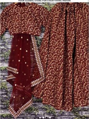 Embroidered Maroon Wedding Lehenga Set - Women Dresses Wedding